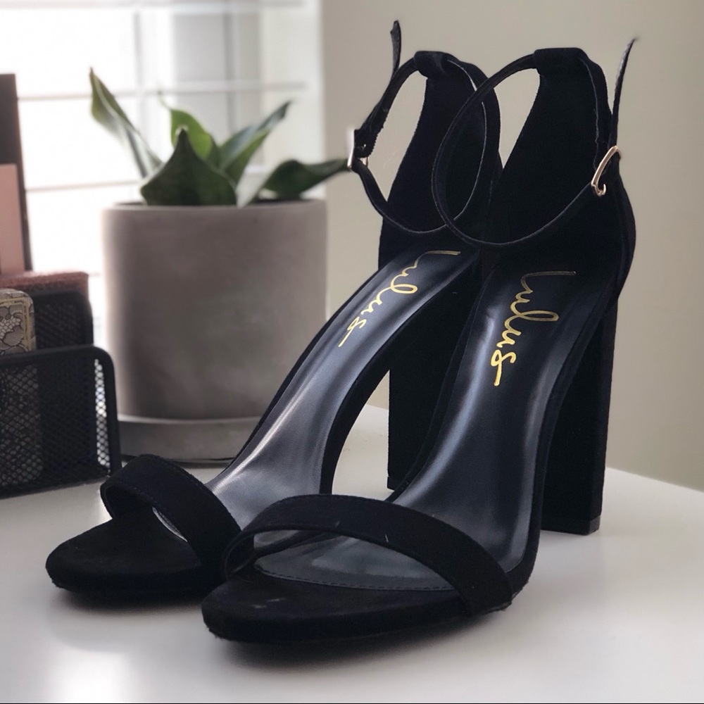 Black Suede Ankle Strap Heels